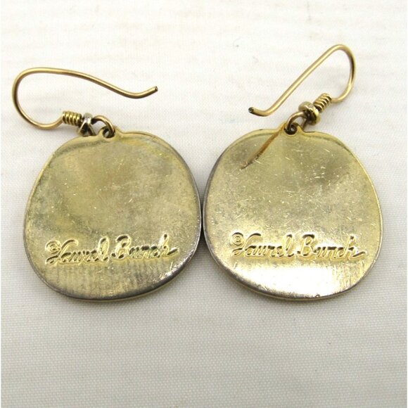 VTG 1980 Bright Nile Bird Signature Laurel Burch Earring Inlaid enamel Gold tone - Picture 4 of 4